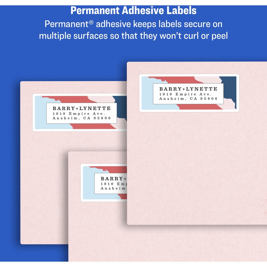 Avery® Easy Peel(R) Address Labels, Sure Feed(TM) Technology, Permanent Adhesive, 1" x 2-5/8" , 7,500 Labels (5960) - 1" Height x 2 5/8" Width - Permanent Adhesive - Rectangle - Laser - Bright White - Paper - 30 / Sheet - 250 Total Sheets - 7500 Total - Mailing & Address Labels - AVE5960