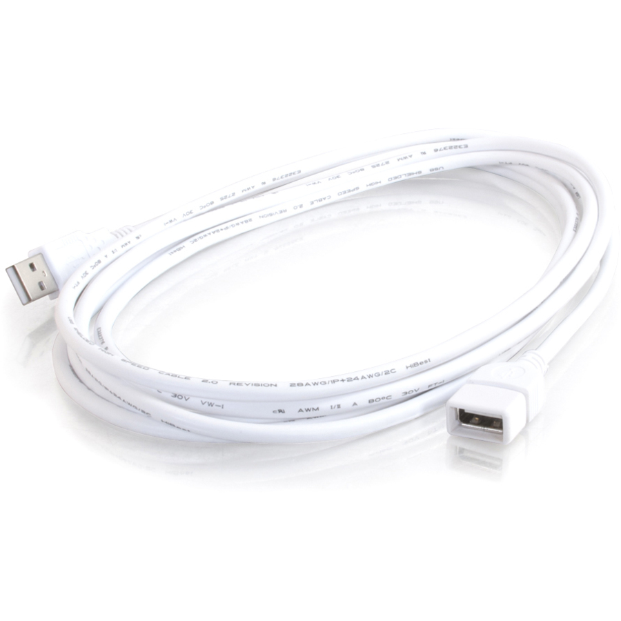 C2G 3.3ft USB Extension Cable - USB A to USB A Extension Cable - USB 2.0 - White - M/F