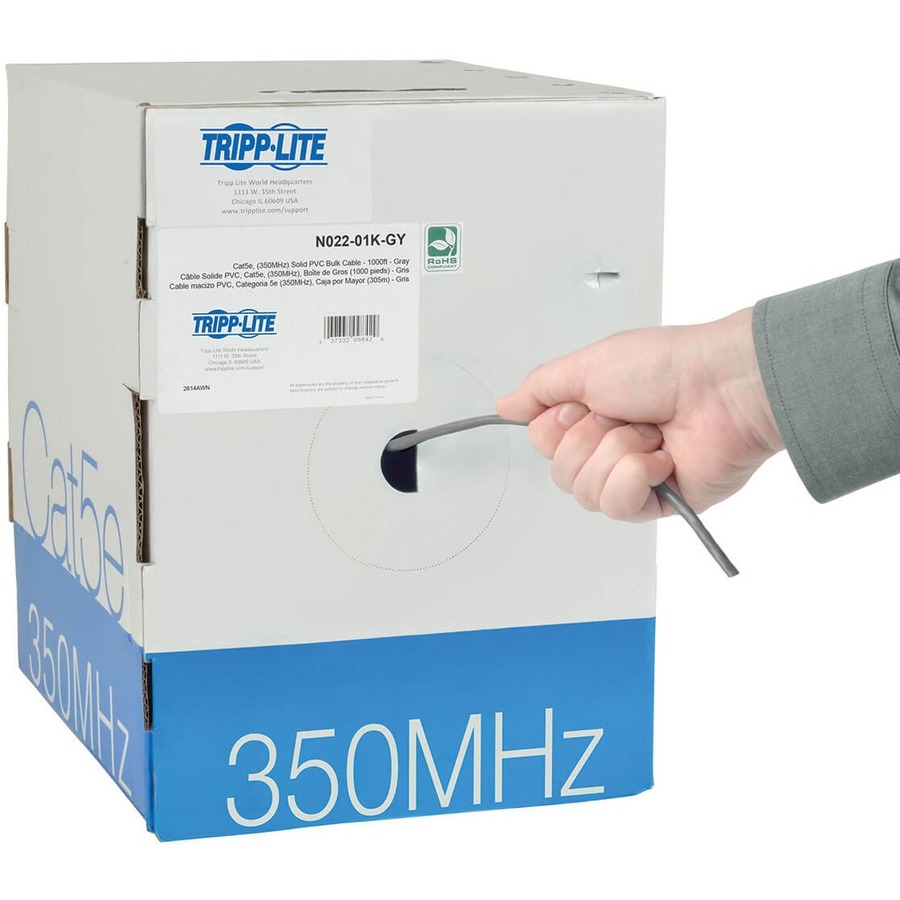 Tripp Lite by Eaton Cat5e 350 MHz Solid Core (UTP) PVC Bulk Ethernet Cable - Gray 1000 ft. (304.8 m) TAA