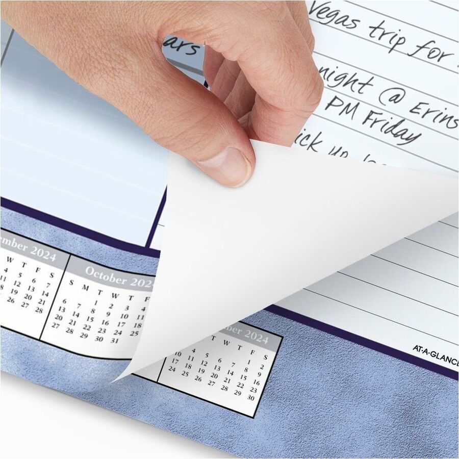 At-A-Glance Desk Pad - Standard Size - Monthly - 12 Month - January 2024 - December 2024 - 1 Month Single Page Layout - 21 3/4" x 17" Blue Sheet - 2.43" x 2.25" Block - Headband - Desk Pad - Wall Mount - Blue - Poly, Paper - Bleed Resistant Paper, Unruled