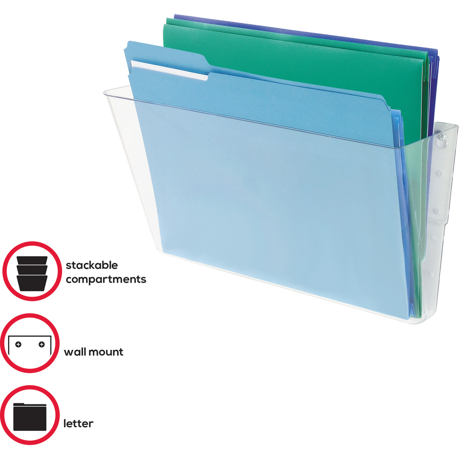 Deflecto Stackable DocuPocket - 1 Compartment(s) - 7" Height x 13" Width x 4" Depth - Stackable - Clear - Plastic - 1 Each - Wall Files, Pockets & Accessories - DEF73201