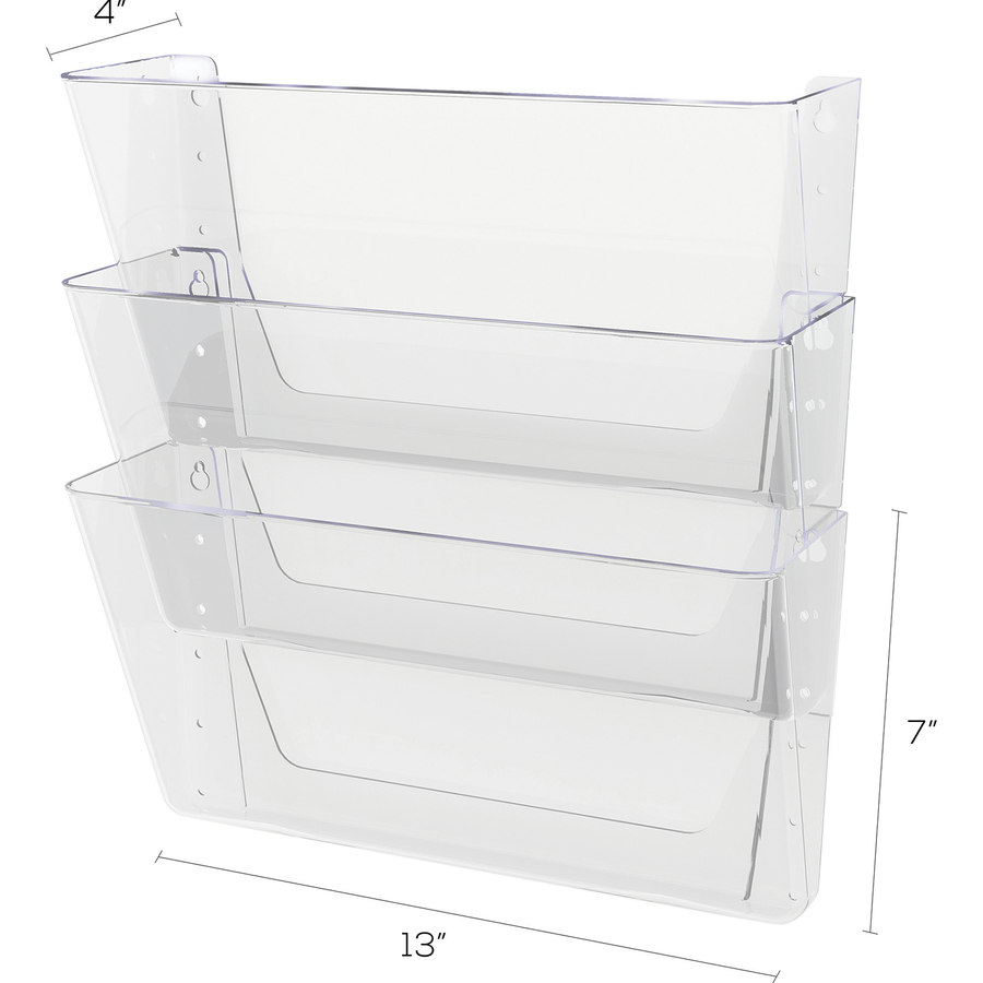 Deflecto Stackable DocuPocket - 3 Pocket(s) - 3 Compartment(s) - 14" Height x 13" Width x 4" Depth - Stackable - Clear - 3 / Set - Wall Files, Pockets & Accessories - DEF73601RT