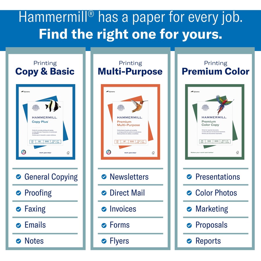 Hammermill 3-Hole Punched Copy & Multipurpose Paper - 92 Brightness - Letter - 8 1/2" x 11" - 20 lb Basis Weight - 500 Sheet - Copy & Multi-use White Paper - HAM105031