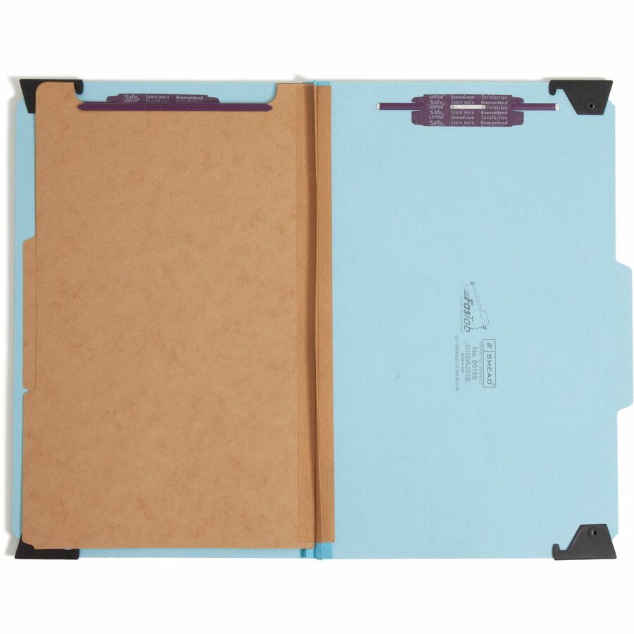 Smead FasTab Hanging Pressboard Classification Folder With SafeSHIELD Fasteners, 2 Dividers, 2/5-Cut Built-in Tab, Letter Size, Blue, 10 Per Box