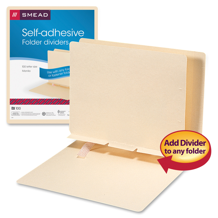 Smead Self-Adhesive Folder Dividers - For Letter 8 1/2" x 11" Sheet - Manila - Manila - 100 / Pack - Top Tab Accessories - SMD68021