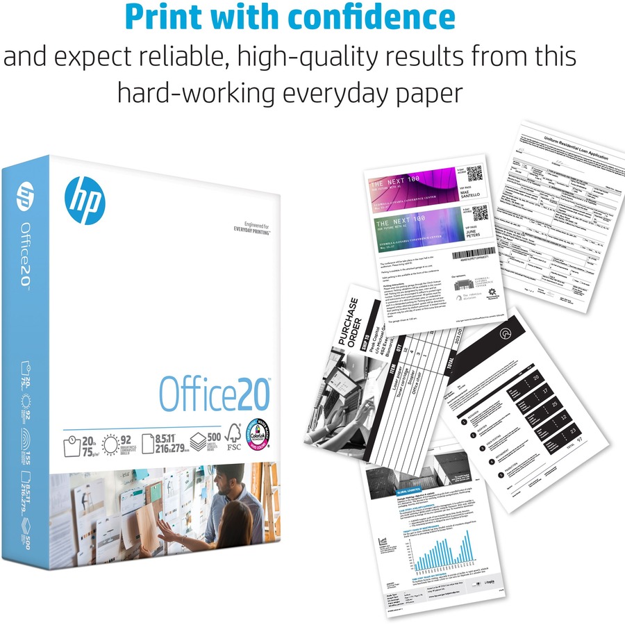 HP Papers Office20 11x17 Inkjet Copy & Multipurpose Paper - White - 92 Brightness - Ledger/Tabloid - 11" x 17" - 20 lb Basis Weight - 500 / Ream - FSC - Copy & Multi-use White Paper - HEW172000