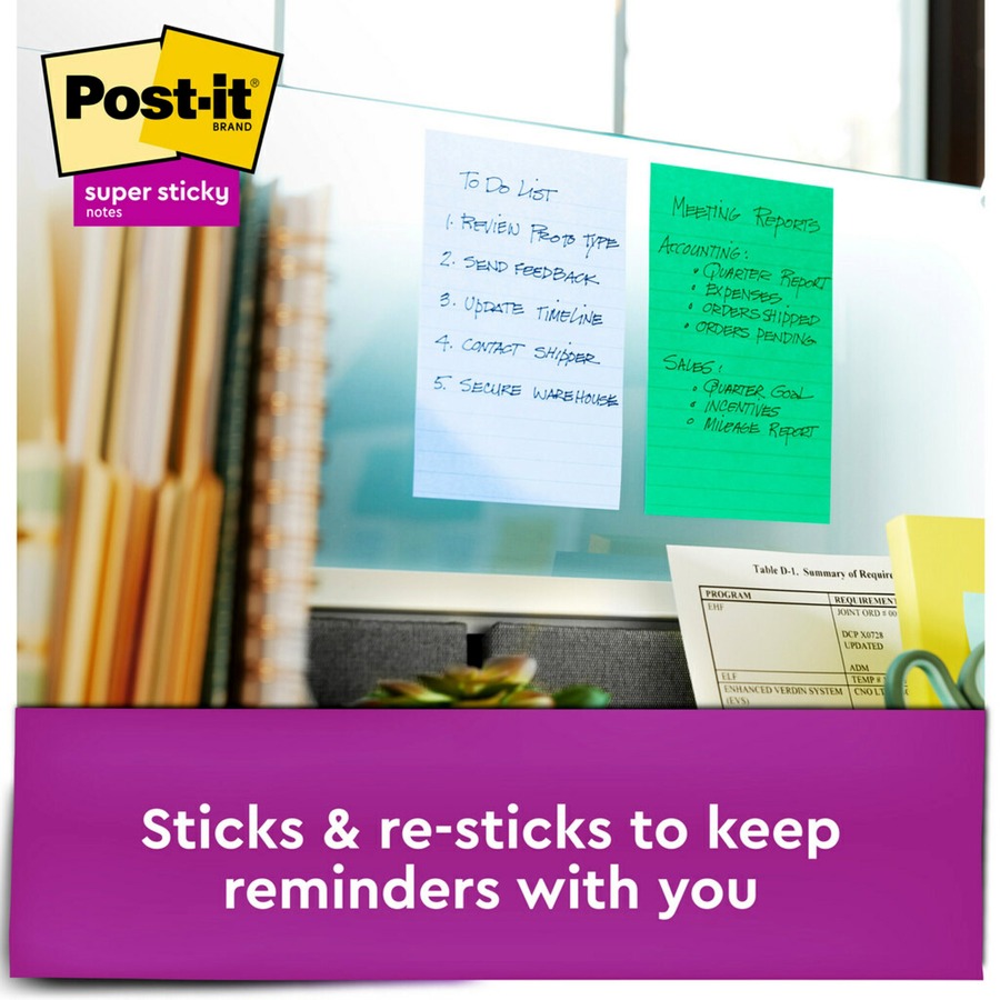 Post-it Notes Super Sticky Recycled Notes in Oasis Colors, Lined, 4 x 6, 90 Sheets/Pad, 3 Pads/Pack