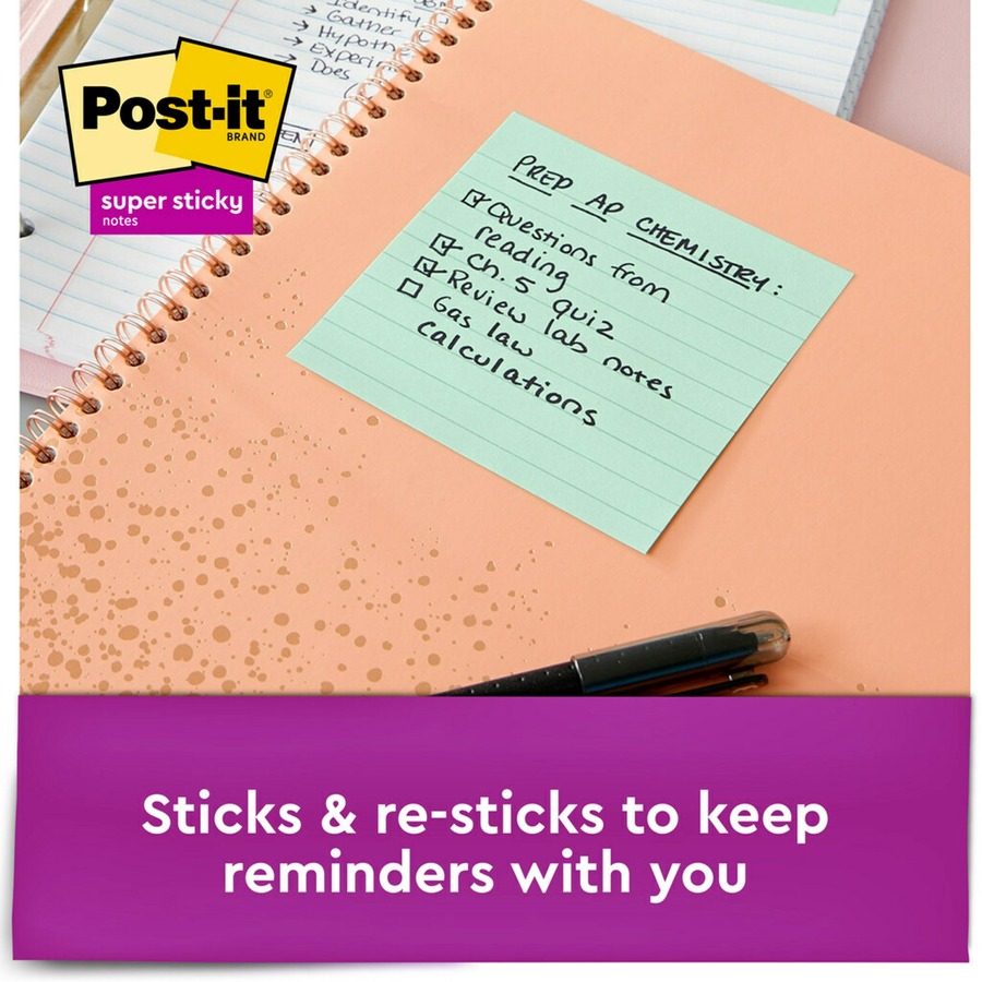 Post-it Super Sticky Notes, Lined, 4 x 6, Assorted Greens and