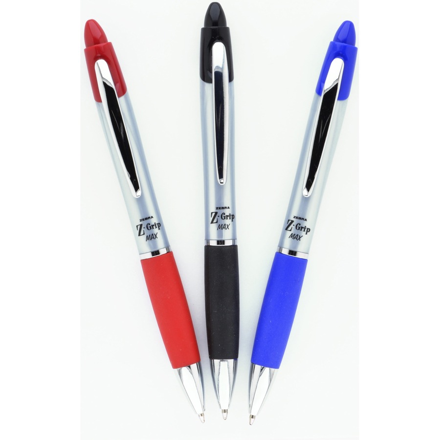 Zebra Pen Z-grip Max Retractable Ballpoint Pens - Medium Pen Point - 1 mm Pen Point Size - Retractable - Red - Gray Barrel - 1 Each - Ballpoint Retractable Pens - ZEB22430