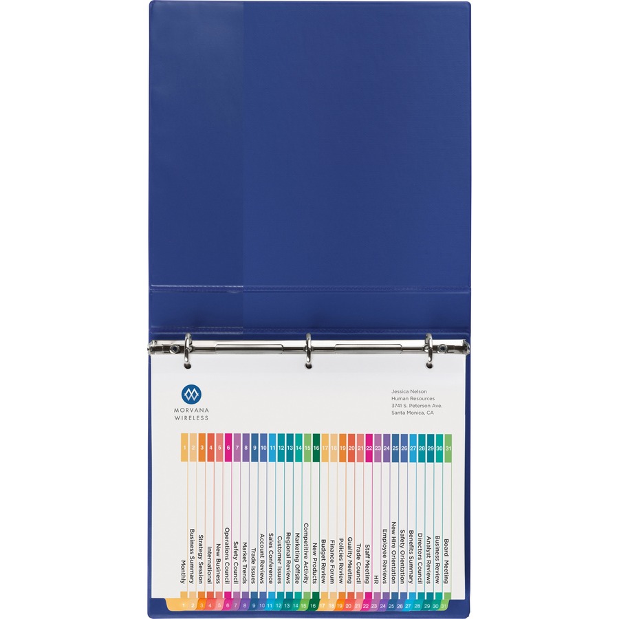 Avery® Ready Index® Table of Content Dividers for Laser and Inkjet Printers, 1-31 - 31 x Divider(s) - 1-31 - 31 Tab(s)/Set - 8.5" Divider Width x 11" Divider Length - 3 Hole Punched - White Paper Divider - Multicolor Paper Tab(s) - Recycled - 31 /