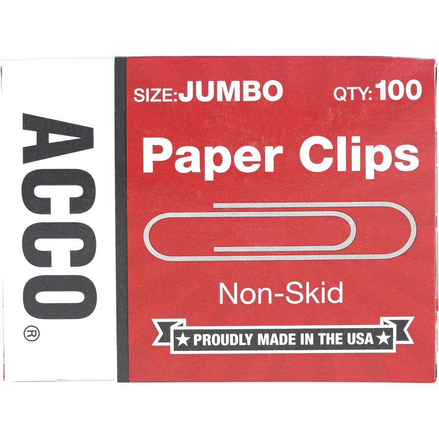 ACCO Economy Jumbo Non-Skid Paper Clips - Jumbo - No. 1 - 2" Length x 0.5" Width - 20 Sheet Capacity - Non-skid, Galvanized, Corrosion Resistant - 1000 / Pack - Silver - Metal, Zinc Plated