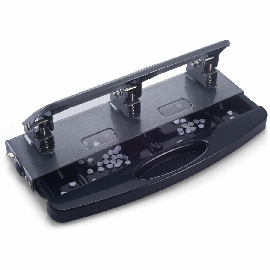 Officemate Deluxe Medium Duty 3-Hole Punch with Chip Drawer 20 Silver and Navy 