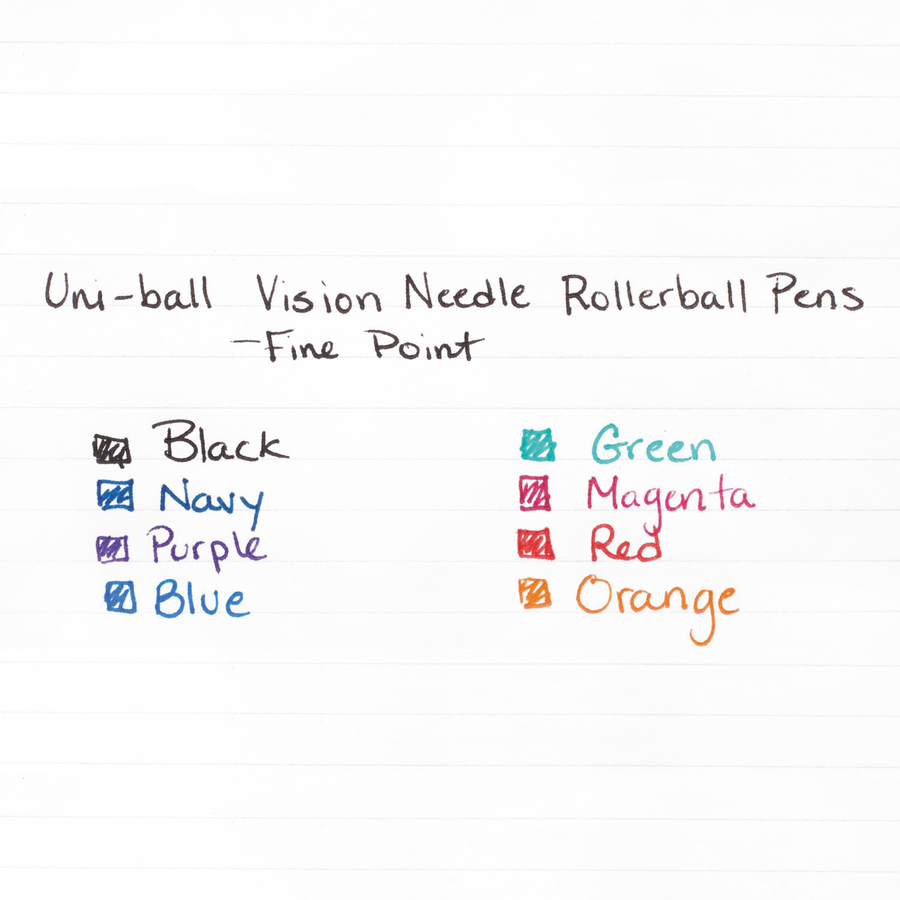 uniball™ Vision Needle Rollerball Pens - Fine Pen Point - 0.7 mm Pen Point Size - Blue Liquid Ink - 1 Dozen