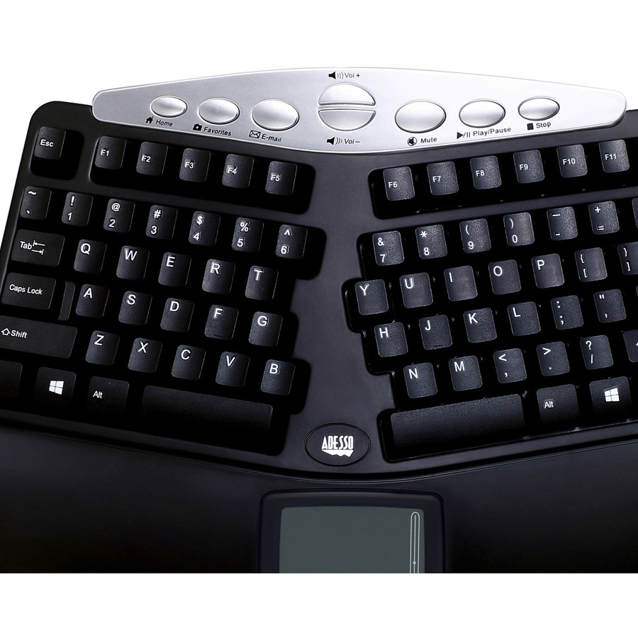 Adesso Tru-Form PCK-308UB Pro Contoured Ergonomic Keyboard - USB - 105 Keys - Black