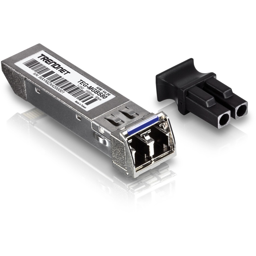 TRENDnet SFP to RJ45 Mini-GBIC Single-Mode LC Module; TEG-MGBS80; Mini-GBIC Module for Single Mode Fiber; LC Connector Type; Up to 80 Km (49.7 Miles); 1.25Gbps Gigabit Ethernet; Lifetime Protection