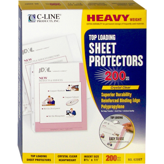 C-Line Heavyweight Poly Sheet Protectors - Clear, Top Loading, 11 x 8-1/2, 200/BX, 62097