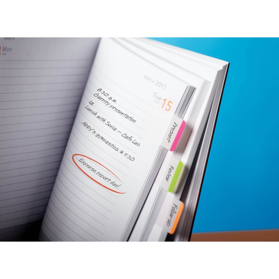 Post-it® Durable Tabs - 66 Write-on Tab(s) - 1.50" Tab Height - Pink, Green, Orange Tab(s) - Repositionable - 66 / Pack