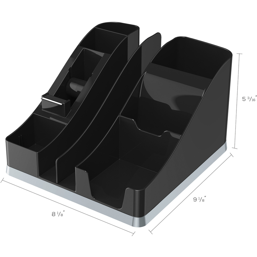 Deflecto Silouettes All-in-One Caddy - 6 Compartment(s) - 5.2" Height x 8.1" Width x 9.1" DepthDesktop - Cable Management, Removable Divider - Silver - 1 Each