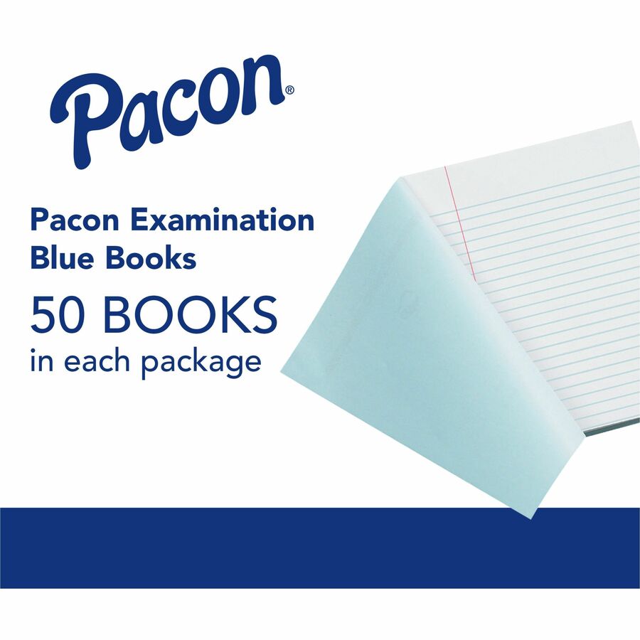 Pacon Blue Book Examination Book - 8 Sheets - 0.38" Ruled - Red Margin - 7" x 8 1/2" - White Paper - Blue Cover - Bond Paper - Recycled - 1000 / Carton