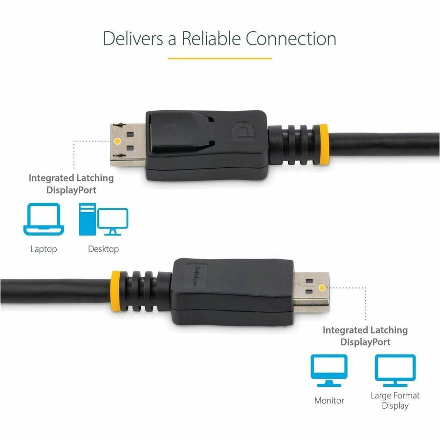 StarTech.com 10 ft Certified DisplayPort 1.2 Cable with Latches M/M - DisplayPort 4k - Create high-resolution 4k x 2k connections with HBR2 support between your DisplayPort-equipped devices - DisplayPort 1.2 Cable - DisplayPort 4k - DP to DP Cable - Displ - AV Cables - STCDISPLPORT10L