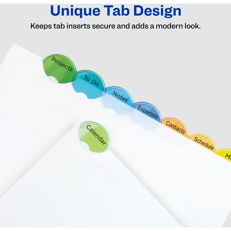 Avery® Style Edge Insertable Dividers - 8 x Divider(s) - 8 - 8 Tab(s)/Set - 8.50" Divider Width x 11" Divider Length - 3 Hole Punched - Translucent Plastic Divider - Multicolor Plastic Tab(s) - Index Dividers - AVE11201