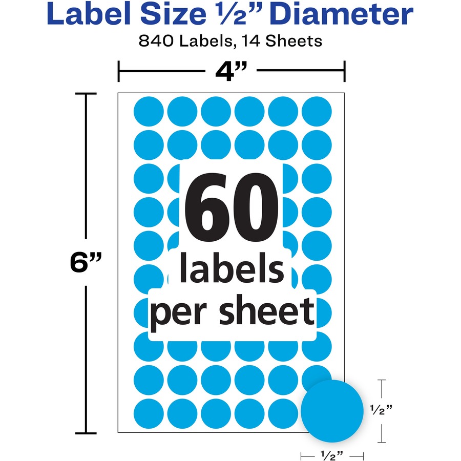Avery® Color Coding Labels 12 Diameter Removable Adhesive Round Light Blue Paper 6574