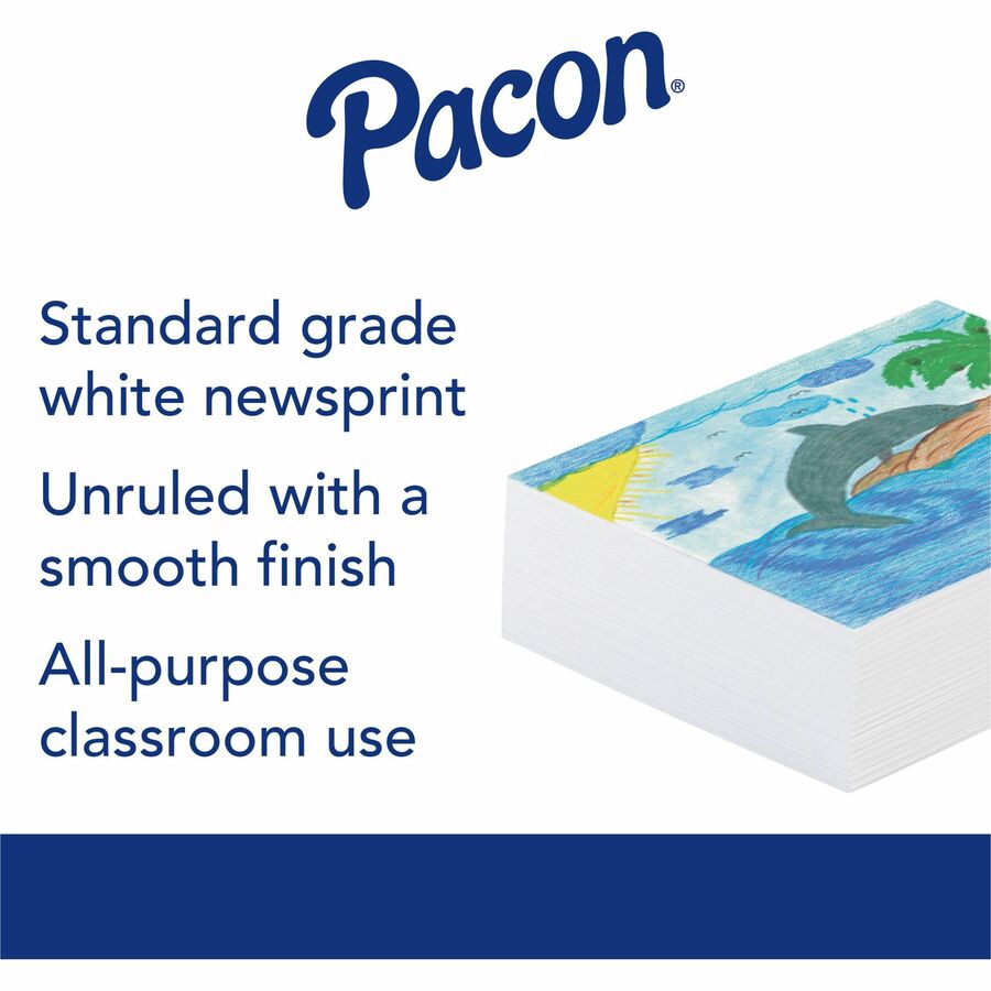 Pacon Plain White Newsprint Paper 12 x 18 Pack Of 500 Sheets