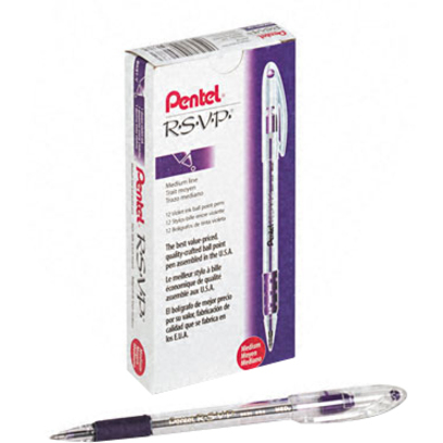 Pentel R.S.V.P. Ballpoint Stick Pens - Medium Pen Point - 1 mm Pen Point Size - Refillable - Violet - Clear Barrel - 1 Dozen