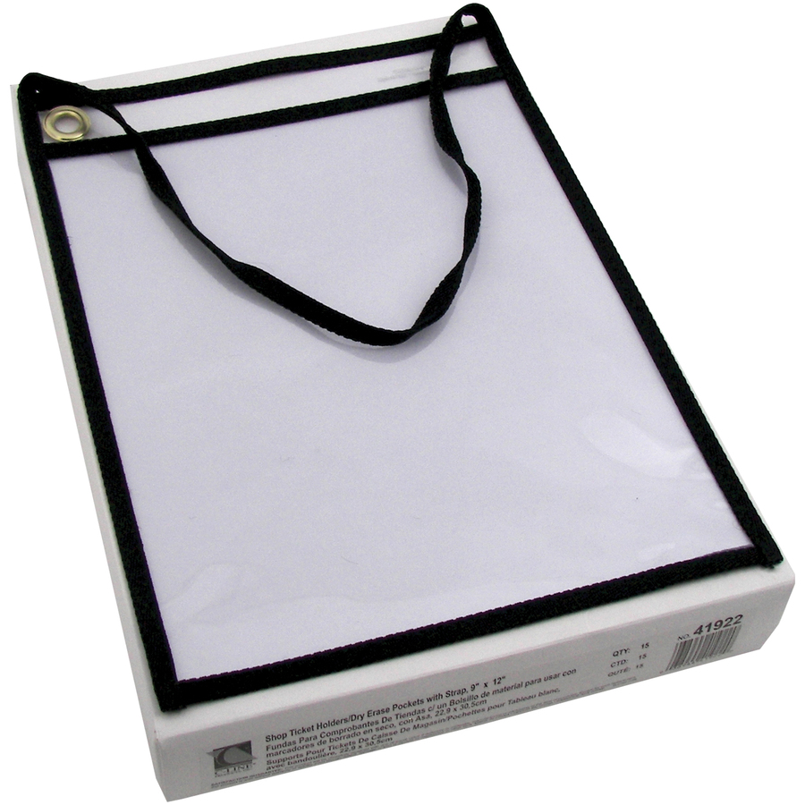 C-Line Shop Ticket Holders With Hanging Straps, Stitched - Black, Both Sides Clear, 9 X 12, 15/BX, 41922