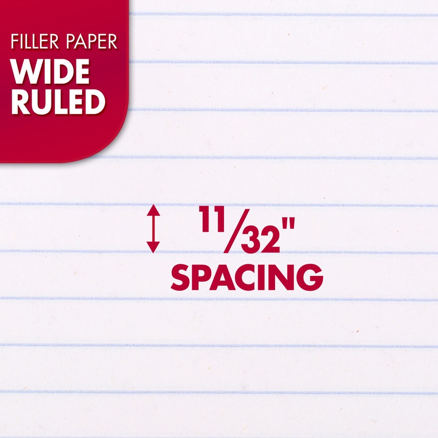 Mead 3-Hole Punched Wide-ruled Filler Paper - 200 Sheets - Ruled Red Margin - 8" x 10 1/2" Sheet Size - White Paper - 200 / Pack