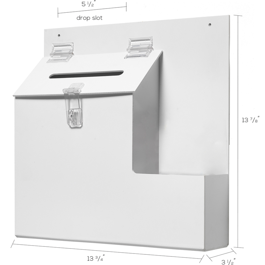 Deflecto Suggestion Box - External Dimensions: 13.8" Width x 3.6" Depth x 13" Height - Key Lock Closure - Plastic - White - For Suggestion Card - 1 Each