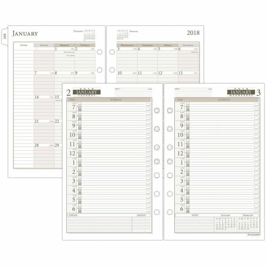 Day Runner Daily Planner Refill - Julian Dates - Daily - 1 Year - January 2024 - December 2024 - 8:00 AM to 5:00 PM - Quarter-hourly, 6:00 AM to 7:00 PM - Half-hourly - 1 Day Double Page Layout - 5 1/2" x 8 1/2" Sheet Size - White - Paper - Tabbed, Expens