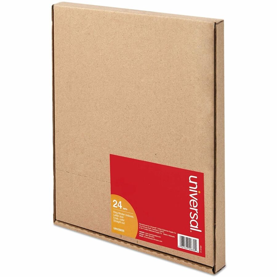 Universal Insertable Tab Index, 5-Tab, 11 x 8.5, Buff, Assorted Tabs, 24 Sets - 24 x Divider(s) - 5 Blank Side Tab(s) - 8.5" Divider Width x 11" Divider Length - Letter - 3 Hole Punched - Buff Paper Divider - Assorted Plastic Tab(s) - 0% - Customizable, M