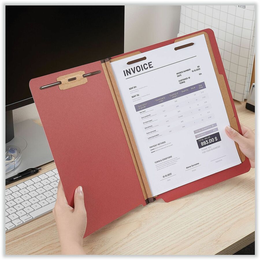 Universal Straight Tab Cut Letter Classification Folder - 2" Expansion - 6 Fastener(s) - 2" Fastener Capacity - End Tab Location - 2 Divider(s) - Red - 10 / Box