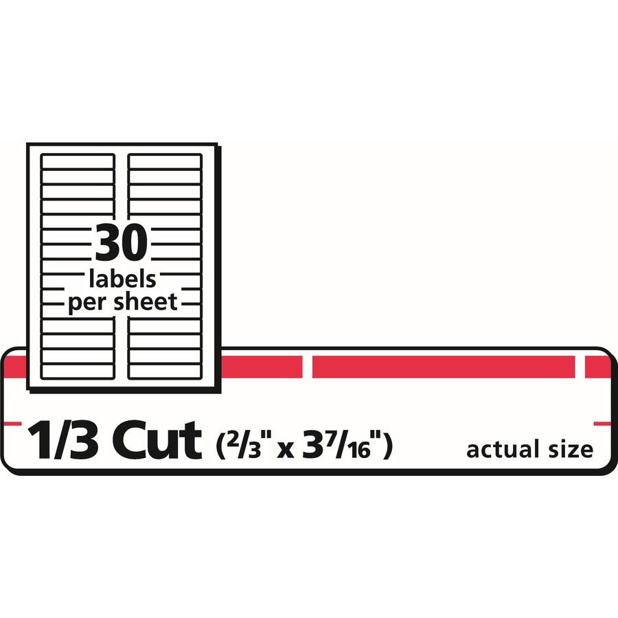 Avery® TrueBlock File Folder Labels, 2/3" x 3-7/16" , 600 Printable Labels, White/Red - 2/3" Height x 3 7/16" Width - Permanent Adhesive - Rectangle - Laser, Inkjet - Red, White - Paper - 30 / Sheet - 600 Total Label(s) - 600 / Pack = AVE05066