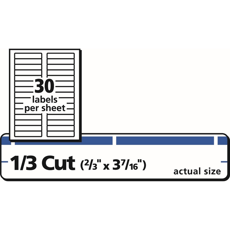 Avery® TrueBlock File Folder Labels, 2/3" x 3-7/16" , 600 Printable Labels, White/Blue - 2/3" Height x 3 7/16" Width - Permanent Adhesive - Rectangle - Laser, Inkjet - Blue, White - Paper - 30 / Sheet - 600 Total Label(s) - 600 / Pack = AVE05766