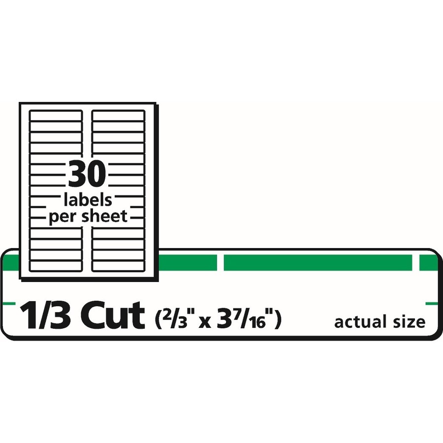 Avery® TrueBlock File Folder Label - 2/3" Height x 3 7/16" Width - Permanent Adhesive - Rectangle - Laser, Inkjet - Green - Paper - 30 / Sheet - 600 Total Label(s) - 600 / Pack = AVE05866