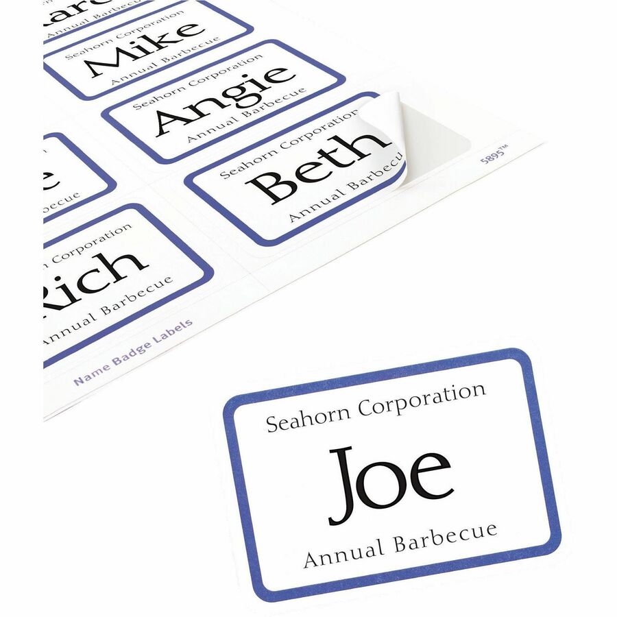 Avery® Flexible Printable Name Tags, 2-1/3" x 3-3/8" Rectangle Labels, White with Blue Border, 400 Removable Name Badges (05895) - 2 1/3" Height x 3 3/8" Width - Removable Adhesive - Rectangle - Laser, Inkjet - White, Blue - Film - 8 / Sheet - 50 Tota = AVE05895