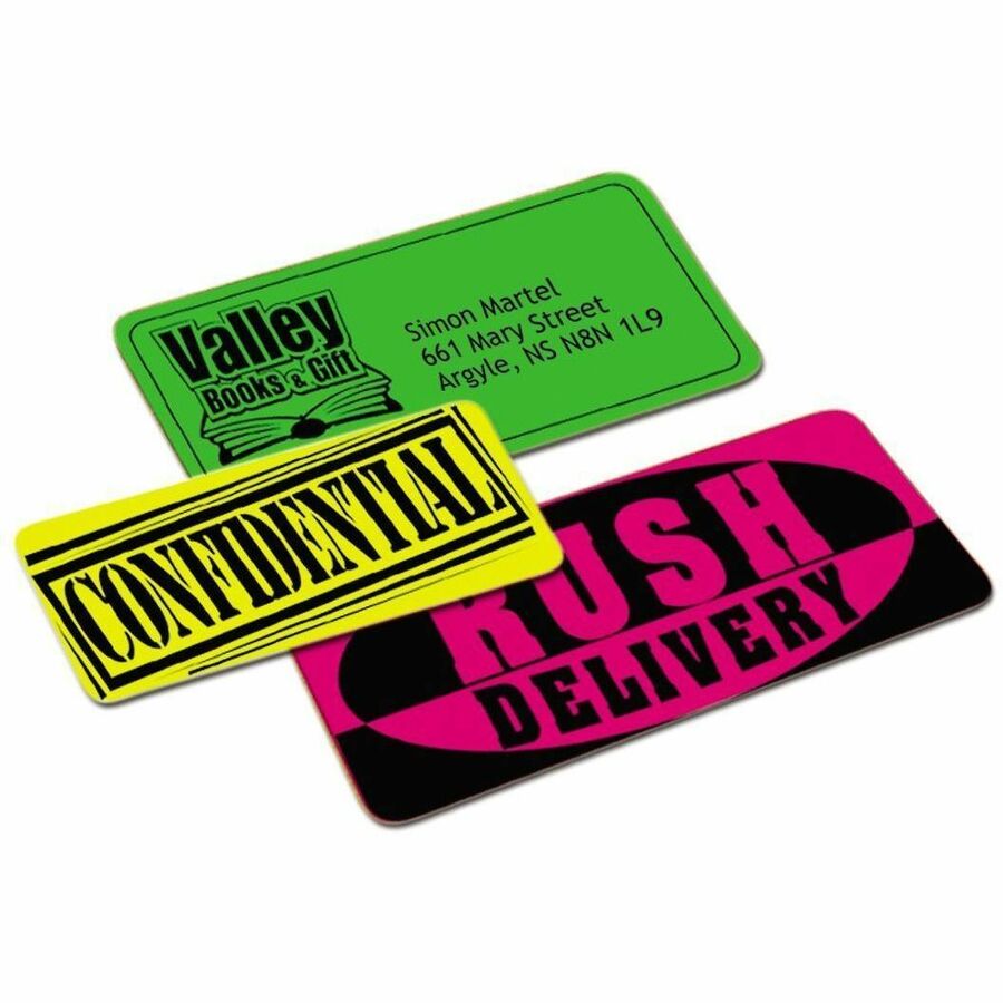 Étiquettes d'identification voyantes couleurs fluo pour imprimantes à laser et jet d'encre, 4" x 2"