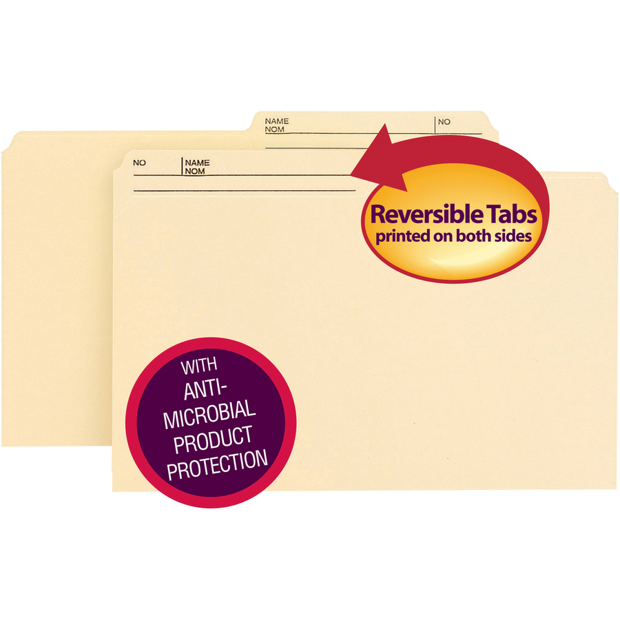 Smead 1/2 Tab Cut Legal Recycled Top Tab File Folder - 9 1/2" x 14 5/8" - Top Tab Location - Assorted Position Tab Position - Manila, Paper - 10% Recycled - 100 / Box - Top Tab Colored Folders - SMD15377