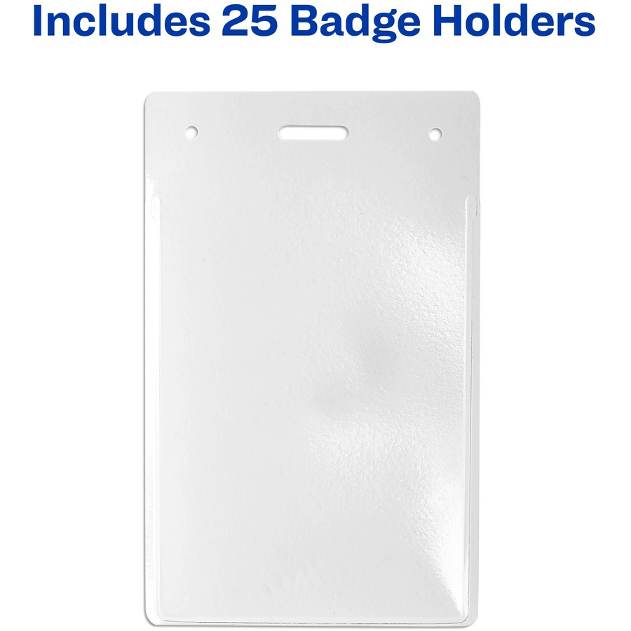 Avery® Vertical Style Heavy-Duty Badge Holders - Support 4" (101.60 mm) x 3" (76.20 mm) Media - Portrait - 3.88" (98.43 mm) x 2.63" (66.68 mm) x 0.50" (12.70 mm) x - Vinyl - 25 / Pack - Clear - Name Badges/Systems - AVE74472