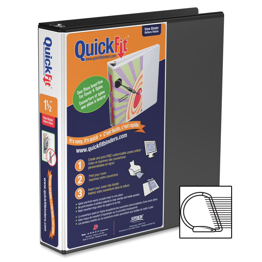 QuickFit QuickFit Angle D-ring View Binder - 1 1/2" Binder Capacity - Letter - 8 1/2" x 11" Sheet Size - 3 x D-Ring Fastener(s) - Black - Recycled - Clear Overlay - 1 Each - Presentation / View Binders - RGO870201