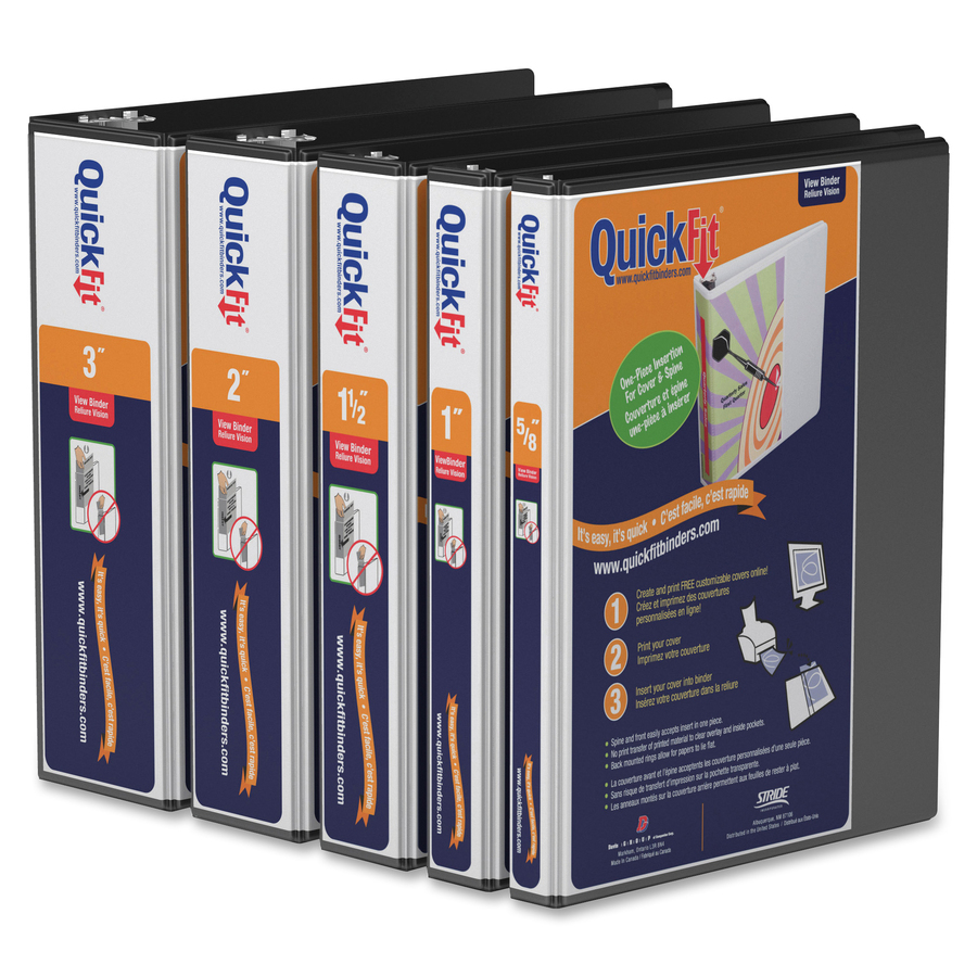 QuickFit QuickFit Round Ring View Binder - 1" Binder Capacity - Letter - 8 1/2" x 11" Sheet Size - Round Ring Fastener(s) - Internal Pocket(s) - Black - Recycled - Easy Insert Spine, Clear Overlay - 1 Each = RGO871101