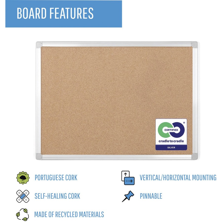 MasterVision Aluminum Frame Recycled Cork Boards - 48" (1219.20 mm) Height x 72" (1828.80 mm) Width - Cork Surface - Aluminum Frame - 1 Each - Cork/Fabric Bulletin Boards - BVCCA271790