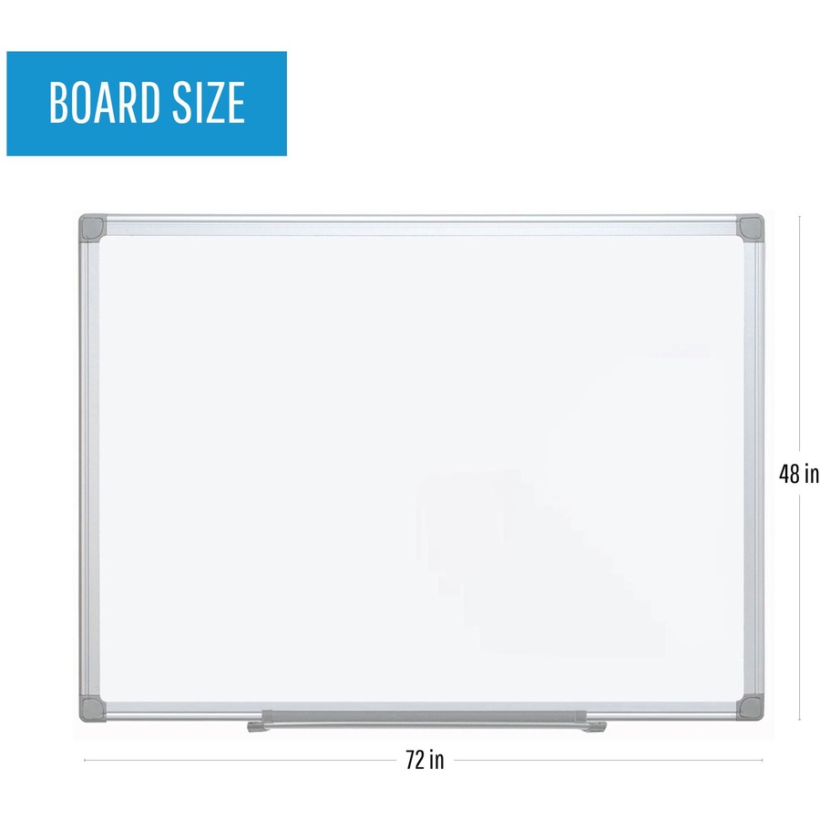 MasterVision Earth Silver Easy-Clean Dry-erase Board - 72" (6 ft) Width x 48" (4 ft) Height - White Melamine Surface - Stainless Steel Aluminum Frame - Rectangle - 1 Each - Dry-Erase Boards - BVCMA2700790