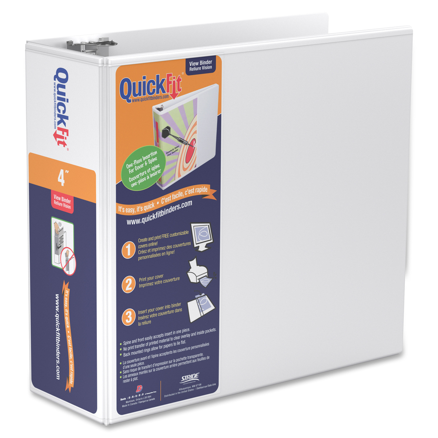 QuickFit QuickFit Locking Angle D-ring View Binder - 4" Binder Capacity - D-Ring Fastener(s) - White - Recycled - Locking Ring, Heavy Duty - 1 Each = RGO870600