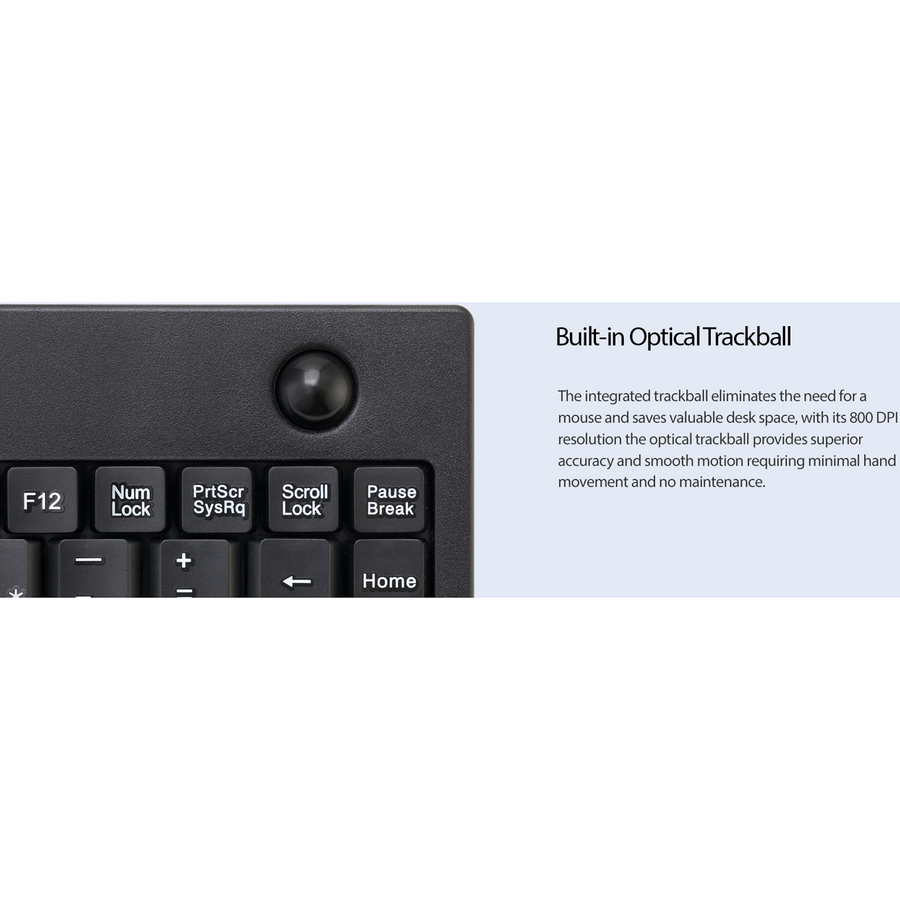 Adesso AKB-310UB Mini Trackball Keyboard - USB - 87 Keys - Black