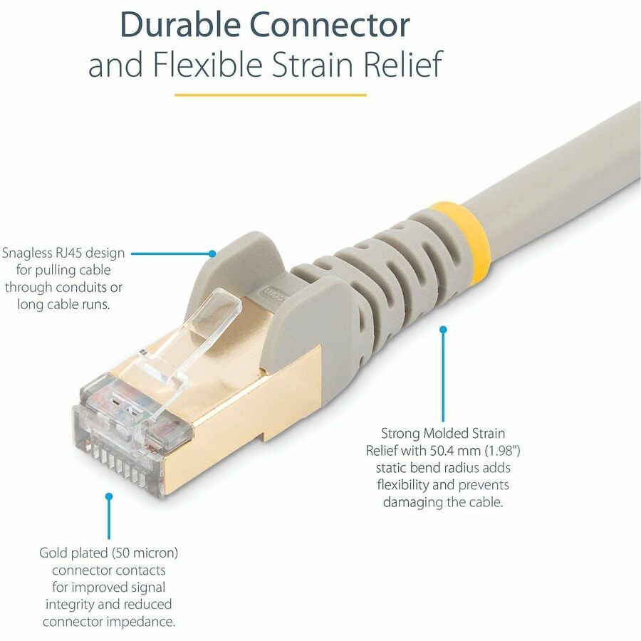 StarTech 7ft CAT6a Ethernet Cable - 10 Gigabit Category 6a Shielded Snagless 100W PoE Patch Cord - 10GbE Gray UL Certified Wiring/TIA