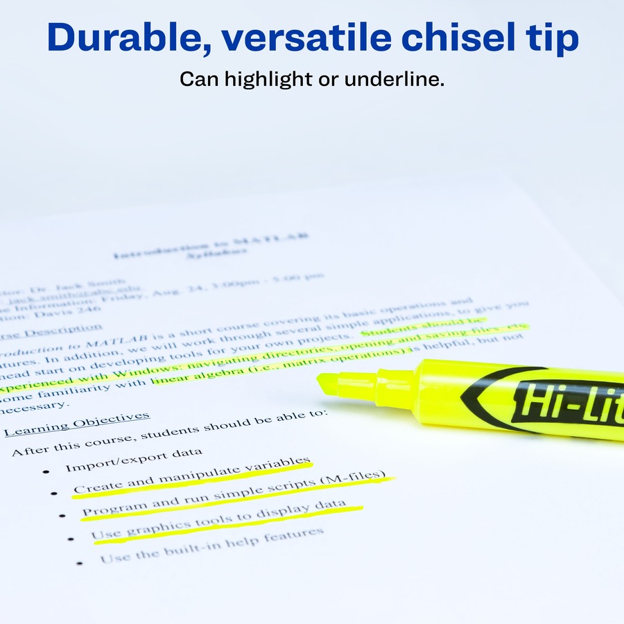 Avery® Desk-Style Highlighters - Chisel Marker Point Style - Fluorescent Yellow Water Based Ink - 1 / Pack