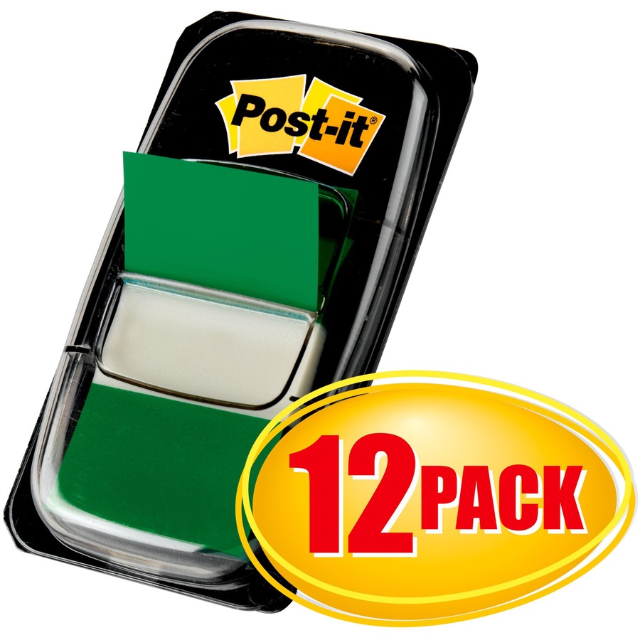 Post-it® Green Flag Value Pack - 600 x Green - 1" x 1 3/4" - Rectangle - Unruled - Green - Removable, Writable - 12 / Box